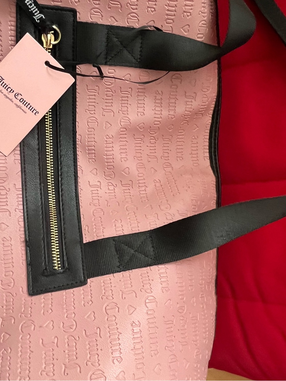 Juicy Couture Blush Pink Tote with Black Straps and Gold Zipper